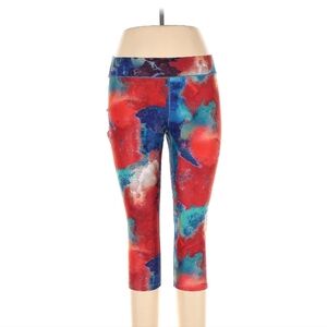 Reebok Women’s Large Red and Blue Abstract Patterned Cropped Workout Leggings